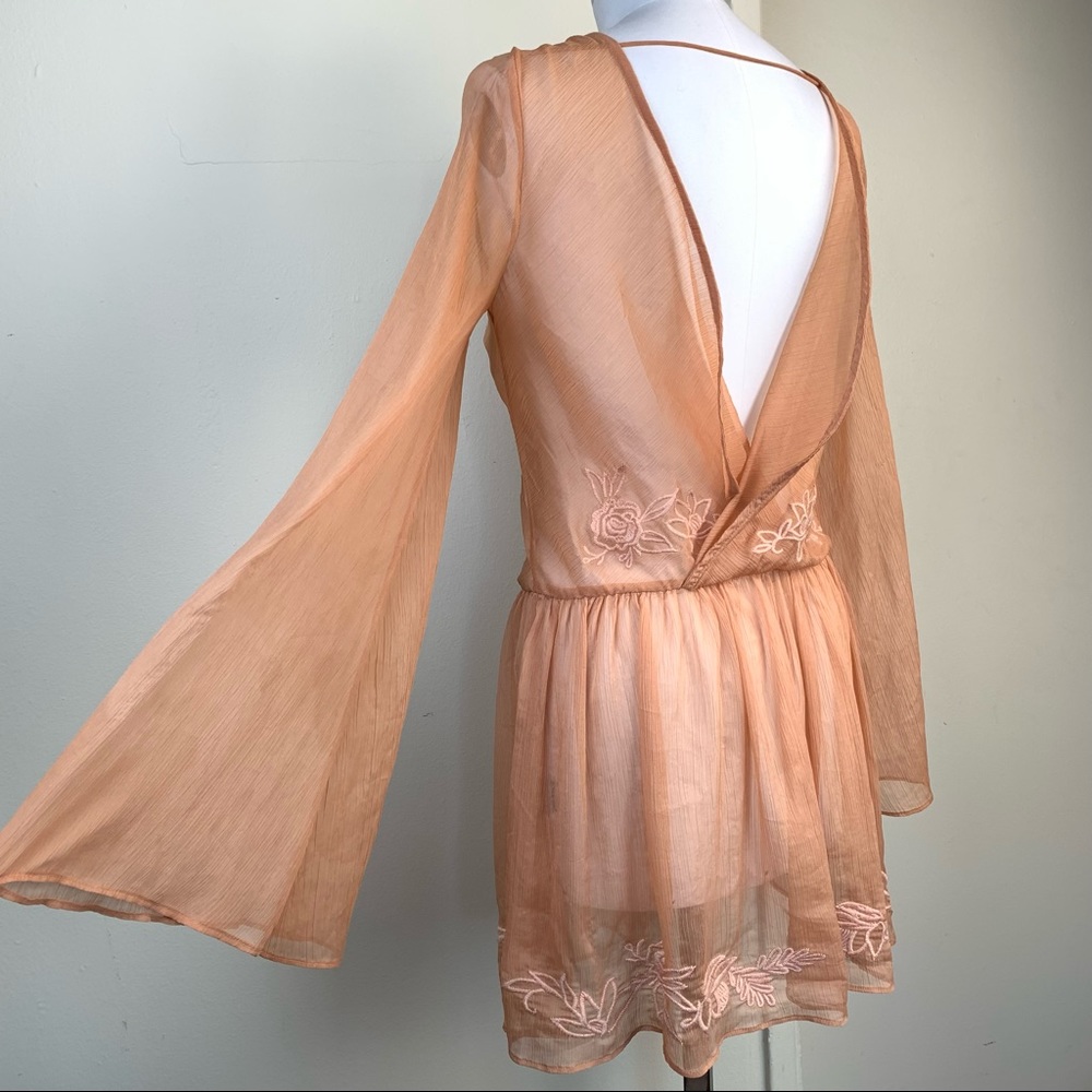 TJD Embroidered Floral Semi Sheer Bell Sleeve Dress - Picture 4 of 14